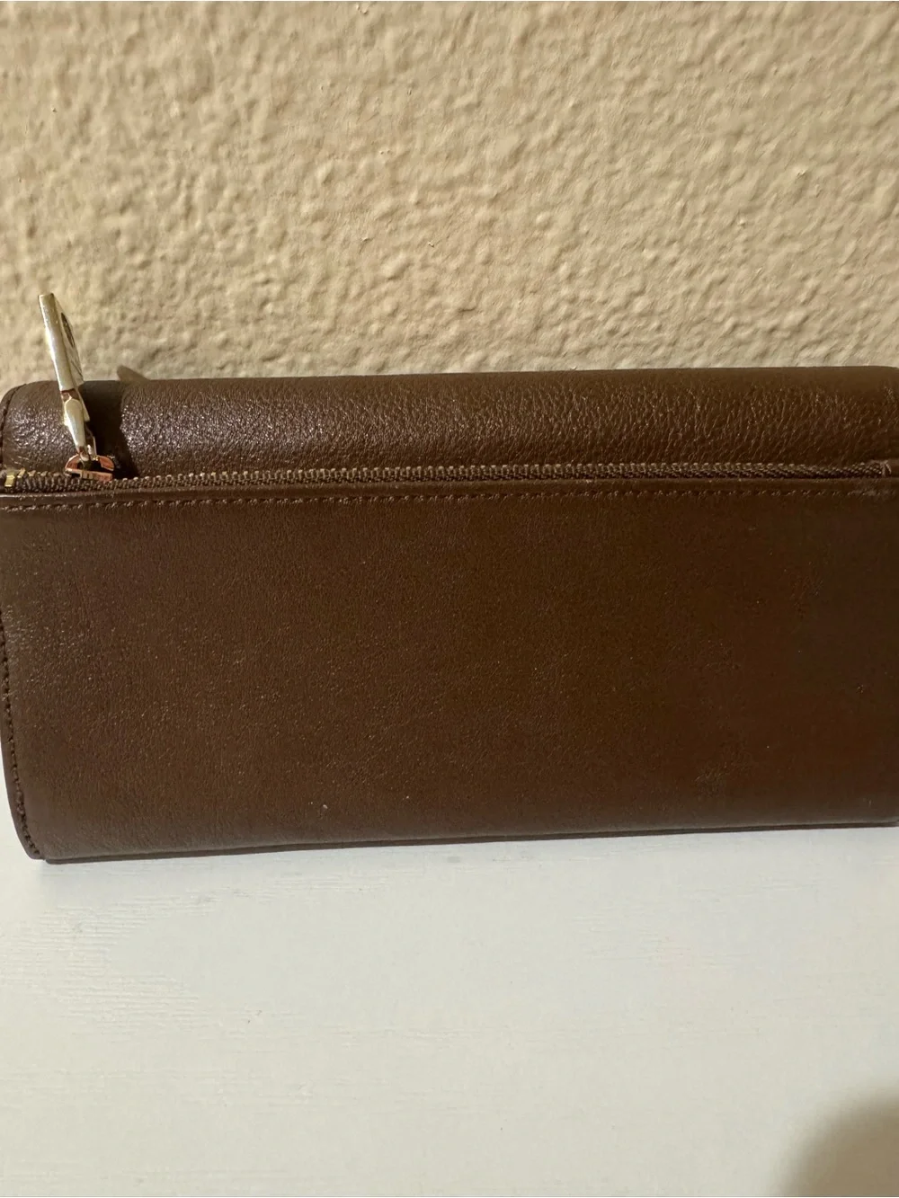 DKNY Brown Leather Wallet with Gold Logo Plaque